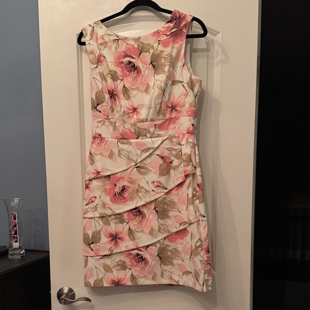 Connected Apparel Pink and Cream Floral Midi Dress